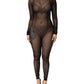 Black Sheer Mesh Long Sleeve Jumpsuit Bodysuit Dress