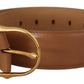 Brown Leather Gold Metal Oval Buckle Belt