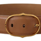 Brown Leather Gold Metal Oval Buckle Belt