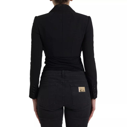 Black Wool Single Breasted Cropped Jacket