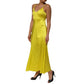 Yellow Silk Satin Slip Maxi Spaghetti Strap Maxi Dress