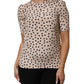 Beige Black Polka Dot Silk Short Sleeve Blouse Top