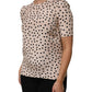 Beige Black Polka Dot Silk Short Sleeve Blouse Top