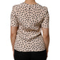 Beige Black Polka Dot Silk Short Sleeve Blouse Top