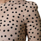 Beige Black Polka Dot Silk Short Sleeve Blouse Top