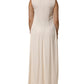 Beige Viscose Pleated Sleeveless Long Maxi Dress
