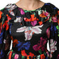 Dress Black Multicolor Floral Ruffle Long Sleeve Mini Dress
