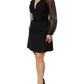Black Sheer Sleeve Belted V-Neck Mini Dress