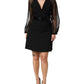 Black Sheer Sleeve Belted V-Neck Mini Dress