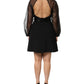 Black Sheer Sleeve Belted V-Neck Mini Dress