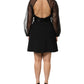 Black Sheer Sleeve Belted V-Neck Mini Dress