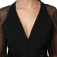 Black Sheer Sleeve Belted V-Neck Mini Dress