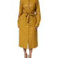 Polyester Belted Shirt Midi Long Sleeve Yellow Mustard