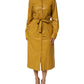 Polyester Belted Shirt Midi Long Sleeve Yellow Mustard