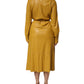 Polyester Belted Shirt Midi Long Sleeve Yellow Mustard