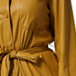 Polyester Belted Shirt Midi Long Sleeve Yellow Mustard