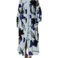 Blue Sequin Embellished Shirt Maxi Dress