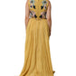 Yellow Silk Floral Embroidered Maxi Dress