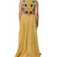 Yellow Silk Floral Embroidered Maxi Dress