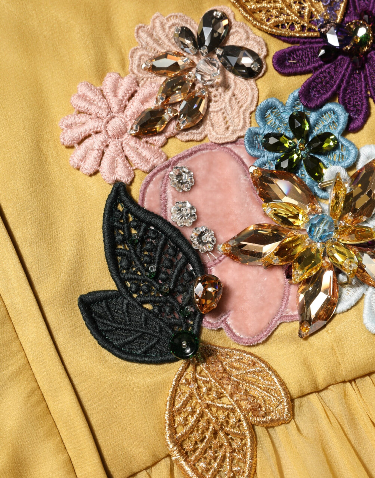 Yellow Silk Floral Embroidered Maxi Dress