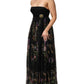 Black Floral Key Print Crystal Strapless Dress