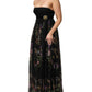 Black Floral Key Print Crystal Strapless Dress