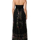 Black Floral Key Print Crystal Strapless Dress