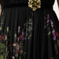 Black Floral Key Print Crystal Strapless Dress