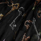 Black Floral Key Print Crystal Strapless Dress