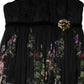 Black Floral Key Print Crystal Strapless Dress