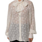 White Polka Sheer Silk Bow Tie Shirt Blouse Top