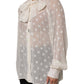 White Polka Sheer Silk Bow Tie Shirt Blouse Top
