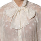 White Polka Sheer Silk Bow Tie Shirt Blouse Top