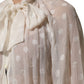 White Polka Sheer Silk Bow Tie Shirt Blouse Top
