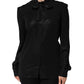 Black Viscose Long Sleeve Tie Neck Blouse Top