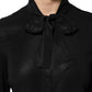 Black Viscose Long Sleeve Tie Neck Blouse Top