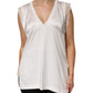 White Silk Blend Lace Trim Sleeveless V-Neck Women’s Top