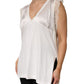 White Silk Blend Lace Trim Sleeveless V-Neck Women’s Top