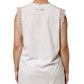 White Silk Blend Lace Trim Sleeveless V-Neck Women’s Top