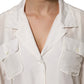 White Silk Collared 3/4 Sleeves Blouse Top