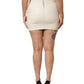 Beige Faux Leather Quilted Mini High Waist Women  Skirt