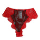 Red Floral Lace Sheer Briefs Women Underwear