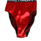 Red Satin High-Waist Briefs Logo Women Underwear