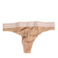 Beige Lace Logo Elastic Waist Thong Tanga Underwear