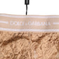 Beige Lace Logo Elastic Waist Thong Tanga Underwear