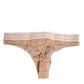 Beige Lace Logo Elastic Waist Thong Tanga Underwear
