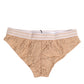 Beige Lace Brasiliano Briefs Logo Waistband Underwear