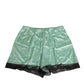Water Green Satin Black Lace Trim Underwear