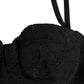 Black Polyester Embroidered Underwire Bra Underwear