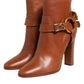 Brown Leather DG Logo Buckle Ankle Boots Shoes